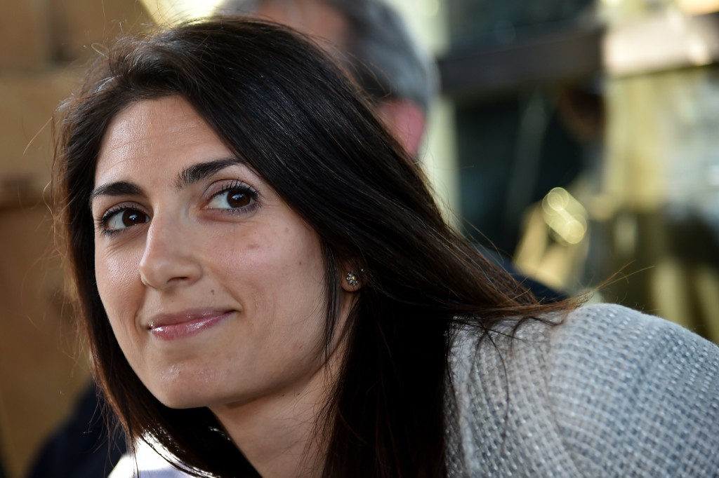 Candidate for mayor of Rome Virginia Raggi, speaks at a 