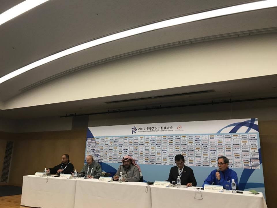 OCA President Sheikh Ahmad Al-Fahad Al-Sabah, third left, spoke enthusiastically about their Asian Games participation ©ITG