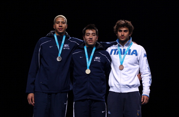 L-R Miles_Chamley-Watson_of_the_USA_Silver_Gerek_Meinhardt_of_the_USA_Gold_and_Tommaso_Lari_of_Italy_Bronze_28-11-11