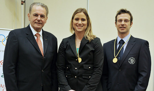 Angela Ruggiero_with_Jacques_Rogge_and_Adam_Pengilly