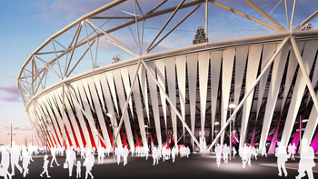 London 2012_Olympic_Stadium_with_wrap_August_4_2011