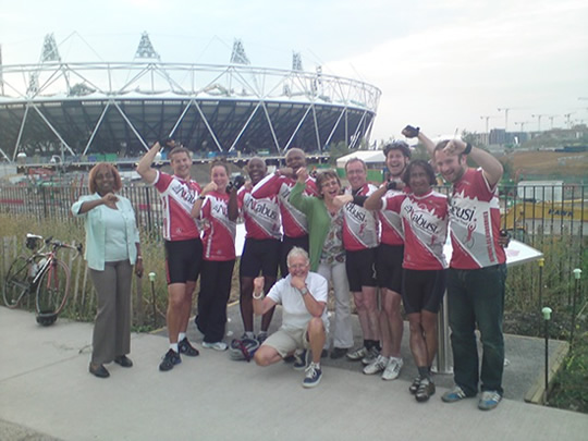 Kriss Akabusi_outside_Olympic_Stadium_after_charity_bike_ride