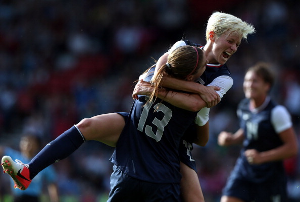 Alex Morgan_of_USA_is_congratulated_by_Megan_Rapinoe_after_scoring_during_the_Womens_Football_first_round_Group_G_Match