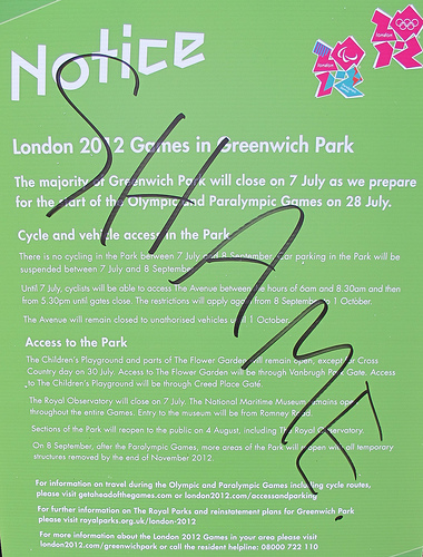 Greenwich Park_poster_with_SHAME_written_across_it