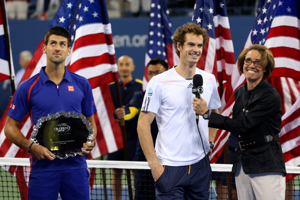 Andy Murray_smiles_during_an_interview_next_to_Novak_Djokovic_before_receiving_the_championship_trophy_after_his_victory