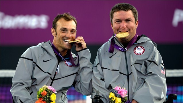 Nick Taylor_and_David_Wagner_celebrate_their_London_2012_wheelchair_tennis_gold