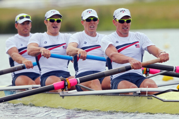 Scott Gault_Charles_Cole_Henrik_Rummel_and_Glenn_Ochal_compete_on_their_way_to_winning_bronze_in_the_mens_four_at_the_London_2012_Olympics