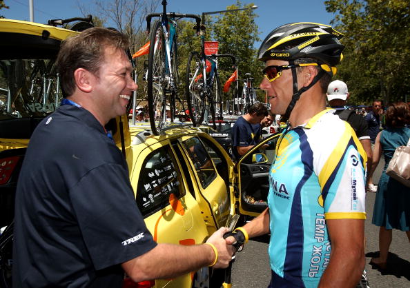 Johan Bruyneel_team_director_of_the_US_Postal_team__Lance_Armstrong_of_the_United_States_at_the_2009_Tour_Down_Under
