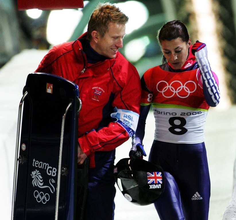 Silver Medal_winner_Shelley_Rudman_R_of_Great_Britain_celebrates_with_Performance_Director_Simon_Timson_after_the_Womens_Skeleton_Single_turin_2006
