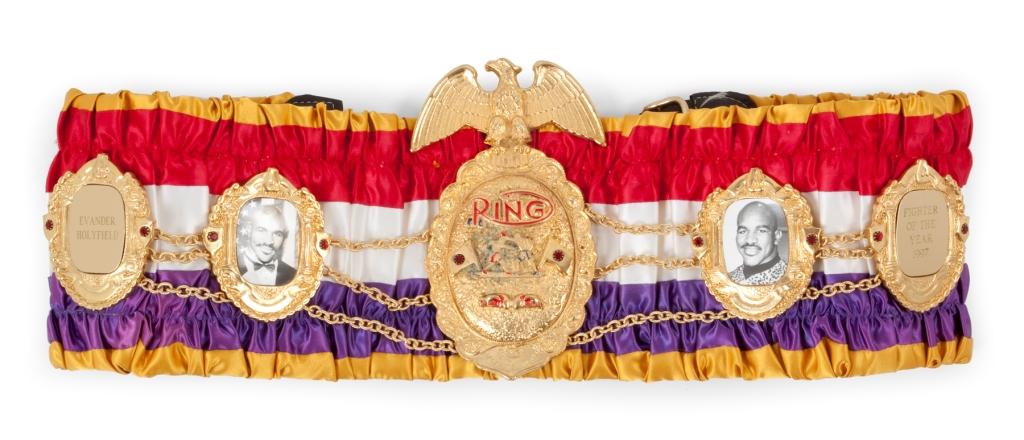 The belt_presented_to_Evander_Holyfield_by_The_Ring_magazine_for_being_named_1997_Boxer_of_the_Year_is_also_up_for_auction
