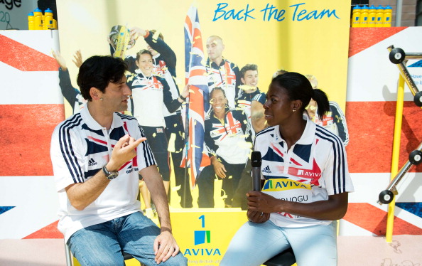Fuzz Ahmed with Christine Ohuruogu at the Aviva Athletics Roadshow
