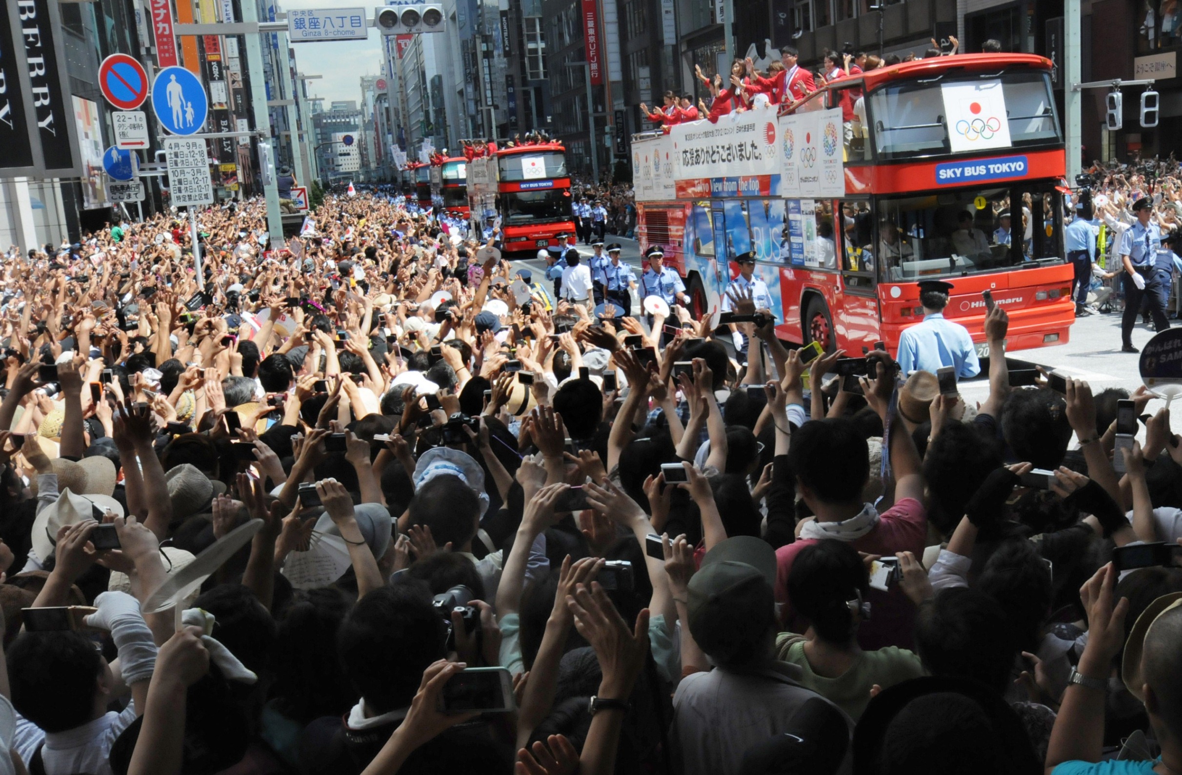 London 2012 victory parade on double decker bus 2