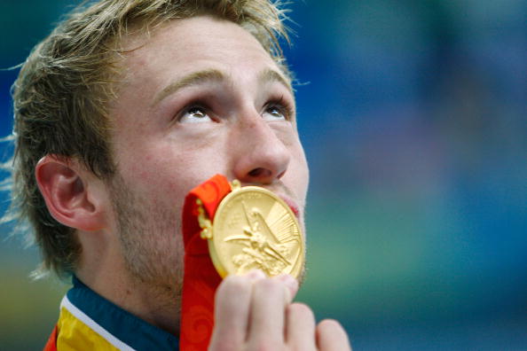 Matthew Mitcham with Olympic gold medal August 23 2008