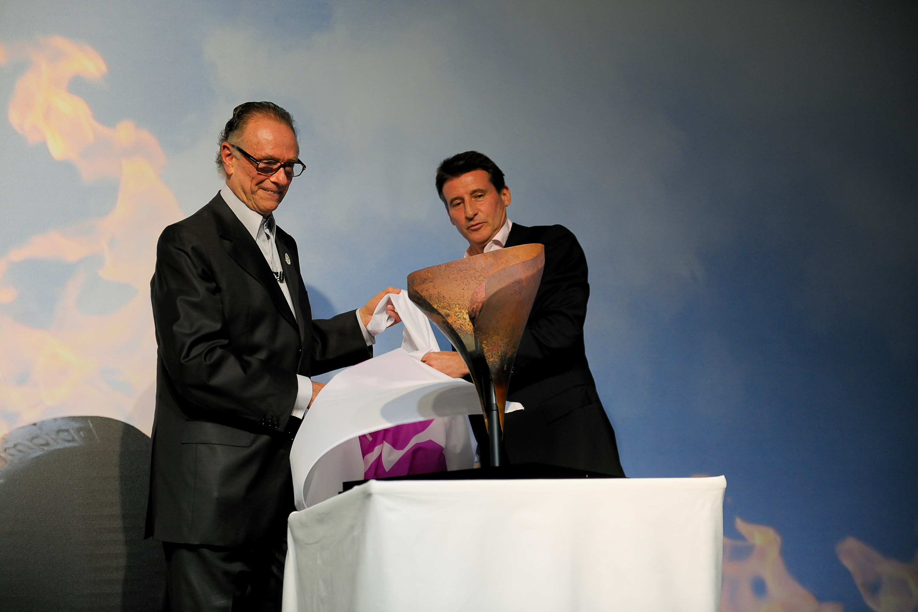 Sebastian Coe presenting copper petal to Carlos Nuzman Rio de Janeiro November 17 2012