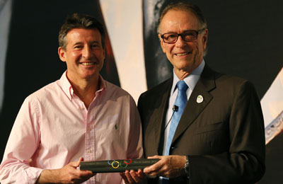 Sebastian Coe receives baton from Carlos Nuzman Rio de Janeiro November 17 2012