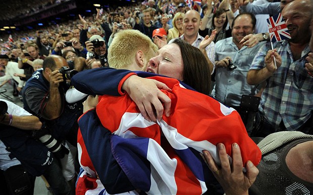Jonnie Peacock celebrates winning 100m London 2012 with mother
