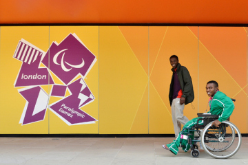 London 2012 Paralympic logo behind wheelchair