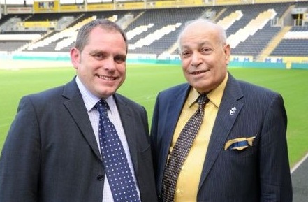 Assem Allam with English Squash and Racketball chief executive Nick Rider at the KC Stadium