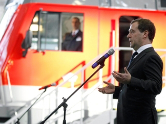 Dmitry Medvedev at ceremony handing over train