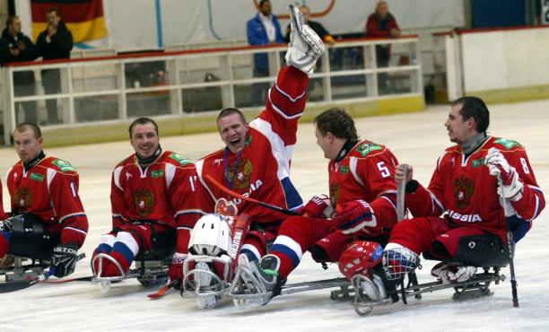 Russias ice sledge hockey team defeated Germany 3-2 in a shootout at the 2012 IPC Ice Sledge Hockey B Pool World Championships