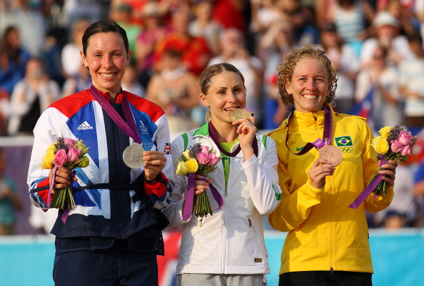 Samantha Murray of Great Britain Laura Asadauskaite of Lithuania and Yane Marques of Brazil