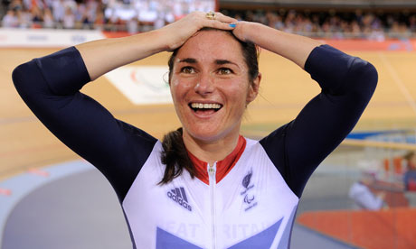 Sarah Storey with hands on head