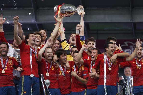 Spain celebrate winning Euro 2012 July 1 2012