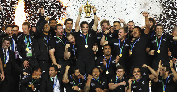 All Blacks celebrate winning 2011 Rugby World Cup