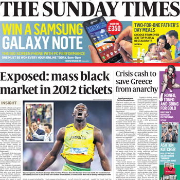 Sunday Times London 2012 ticket scandal front page