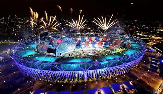 Olympic Stadium with fireworks