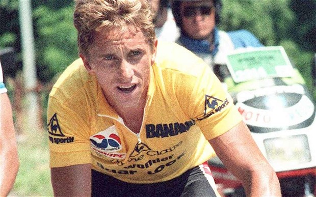 Greg LeMond wearing yellow jersey
