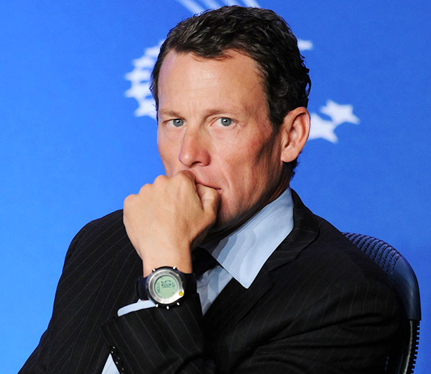 Lance Armstrong with hand on chin