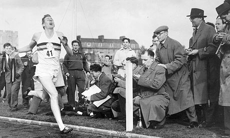Sir Roger Bannister breaks four minute mile 1954