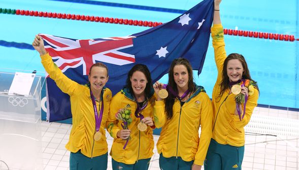 Australia 4x100m relay team with gold medals London 2012