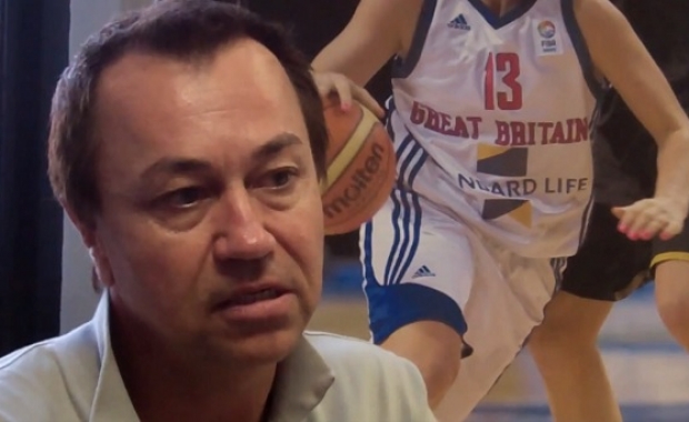 Chris Spice in front of British Basketball sign