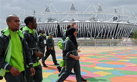 G4S security guards outside Olympic stadium London 2012