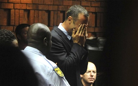 Oscar Pistorius breaks down in court as he hears that the prosecution will argue he committed premediated murder