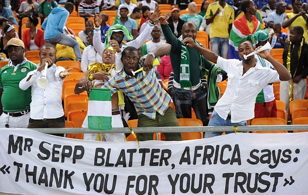 Sepp Blatter banner at African Nations Cup Johannesburg February 10 2013