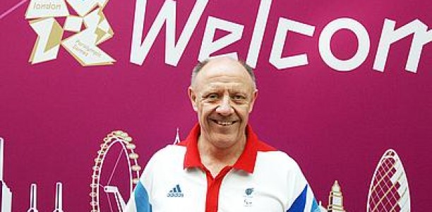 Tim Reddish in front of London 2012 sign
