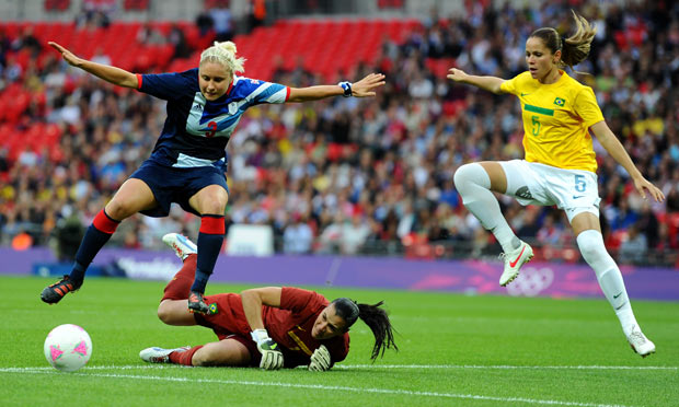 Team GB in action v Brazil women football London 2012