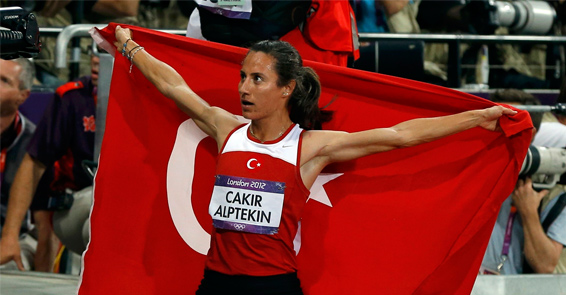Asli Cakir Alptekin London 2012 with Turkish flag