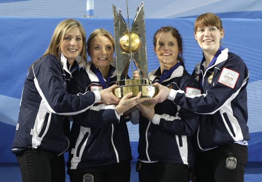 Eve Muirhead and team with world tile Riga March 24 2013