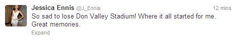 Jessica Ennis tweet about Don Valley stadium