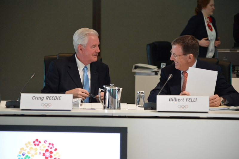 Craig Reedie and Gilbert Felli at IOC Evaluation Commission Tokyo March 5 2013
