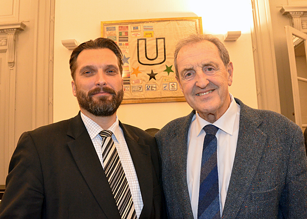 IFAF President Tommy Wiking with FISU President Claude-Louis Gallien Brussels March 9 2013