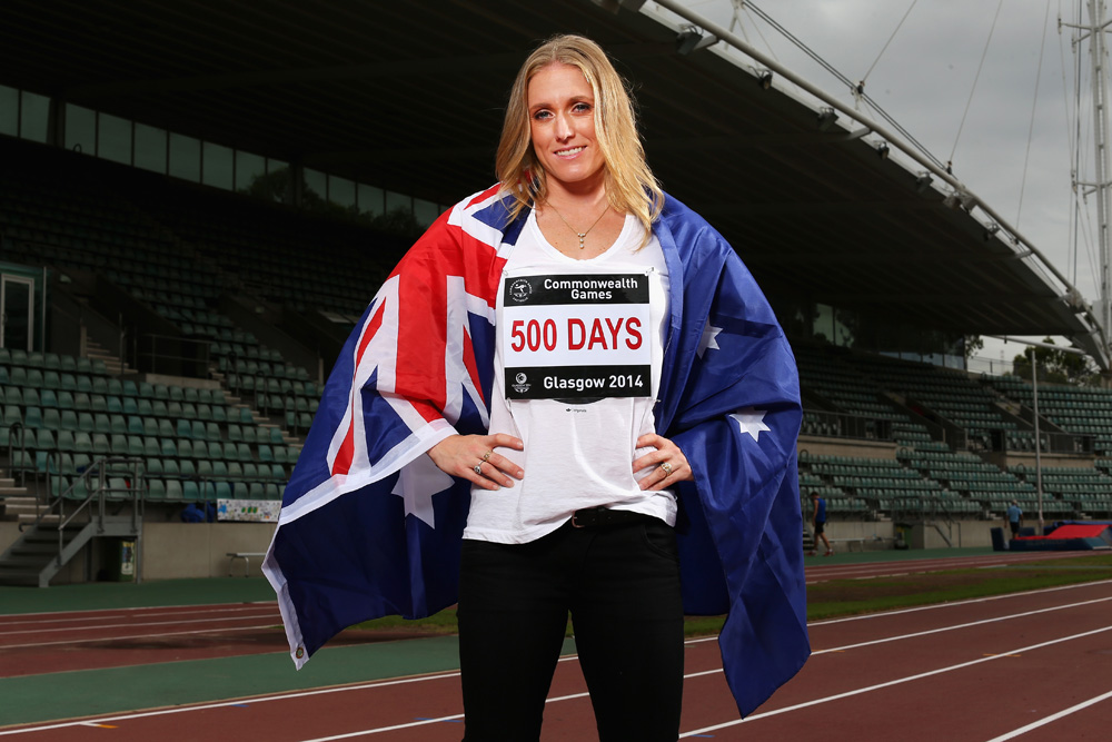 Sally Pearson with Australian flag 500 days to go until Glasgow 2014