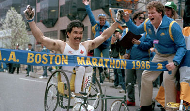 André Viger winning 1986 Boston Marathon