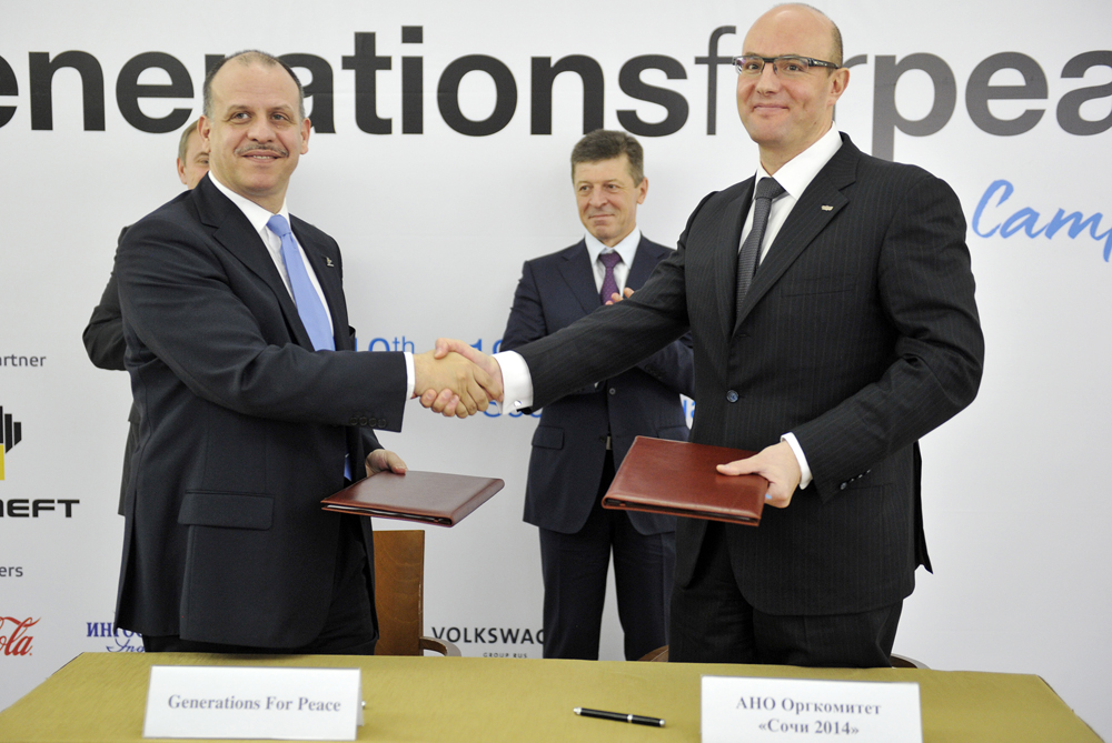 HRH Prince Feisal and the Sochi 2014 President and CEO Dmitry Chernyshenko sign the historic MOU which ensures their ongoing cooperation in sup