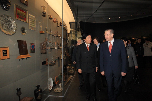 Jacques Rogge and C K Wu at opening of Samaranch Memorial April 21 2013