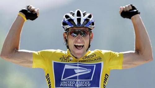 Lance Armstrong in yellow jersey with US Postal Services logo